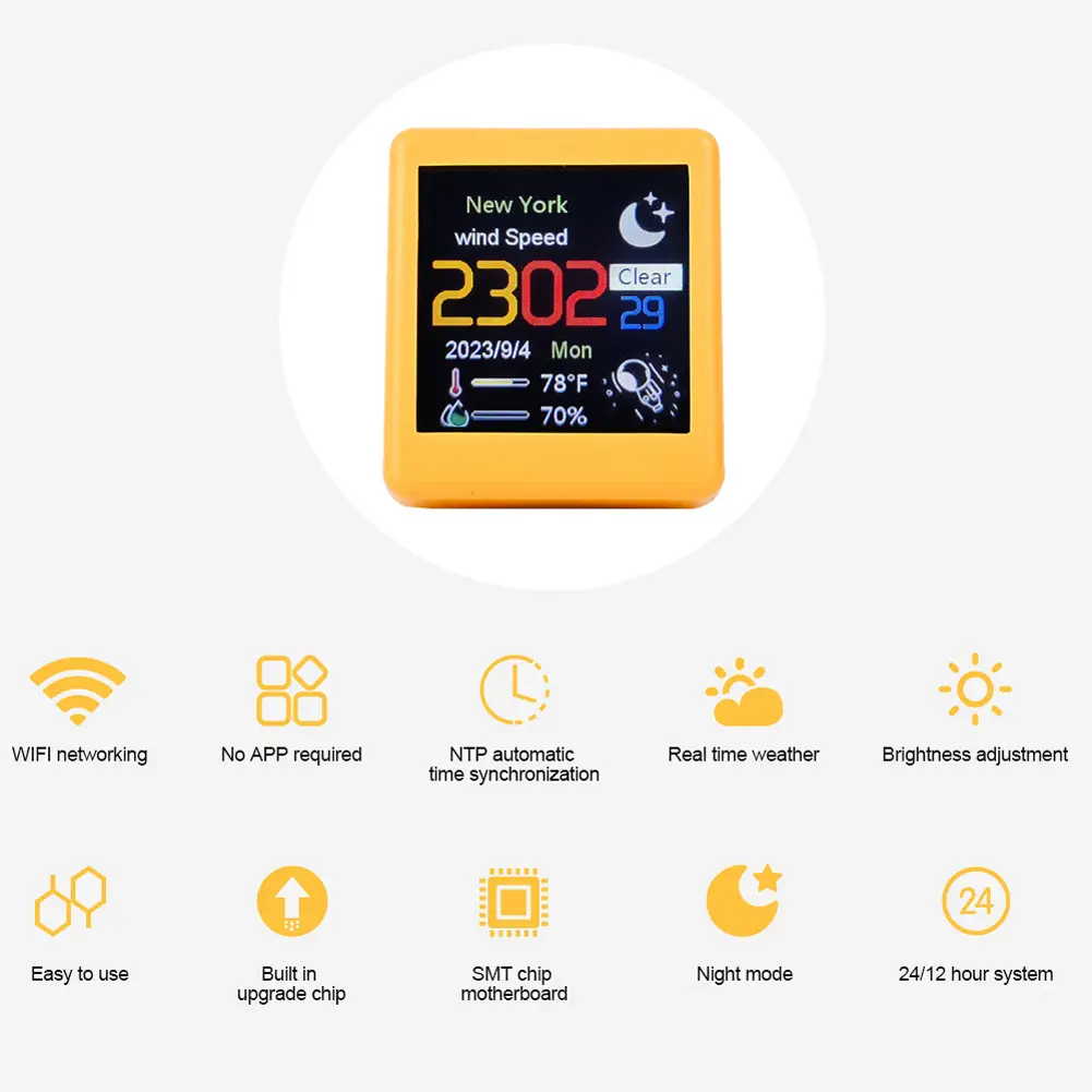 Mini Smart WIFI Weather Station Clock DIY GIF Animations Desktop Mini Clock Desktop Decoration
