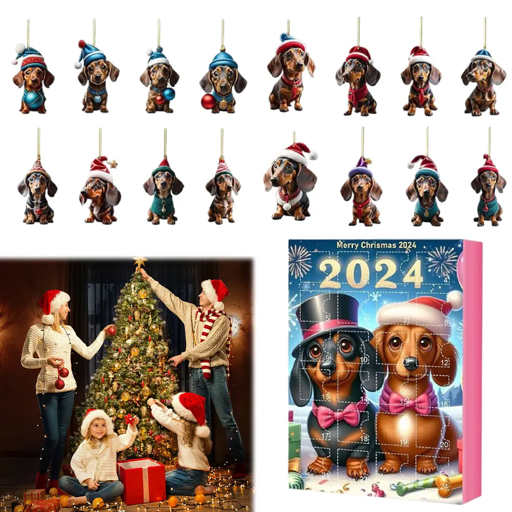 2024 Dachshund Advent Calendar 24 Days of Christmas Collectible Funny Dog Set Christmas Advent Calendar Gifts for Kids