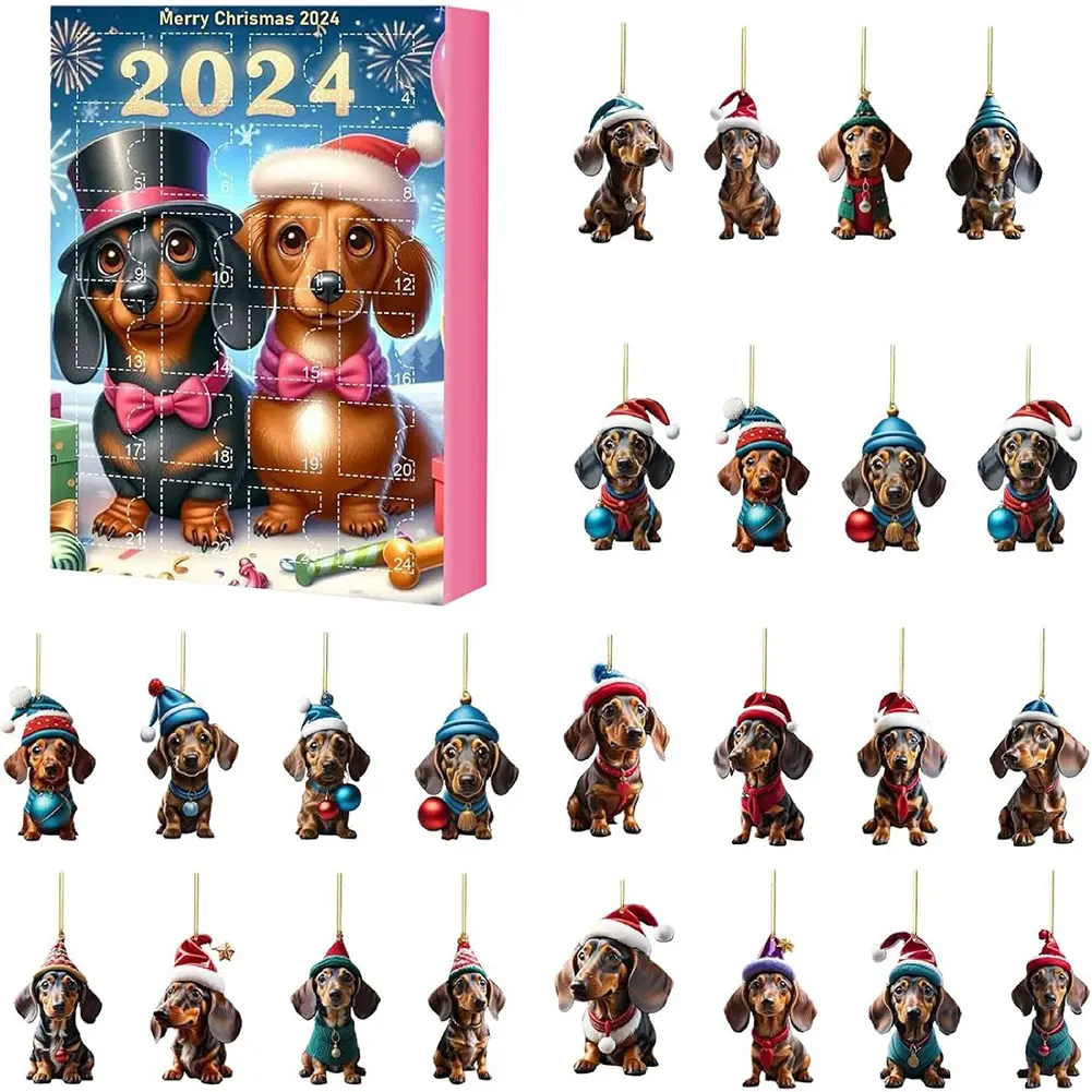 2024 Dachshund Advent Calendar 24 Days of Christmas Collectible Funny Dog Set Christmas Advent Calendar Gifts for Kids