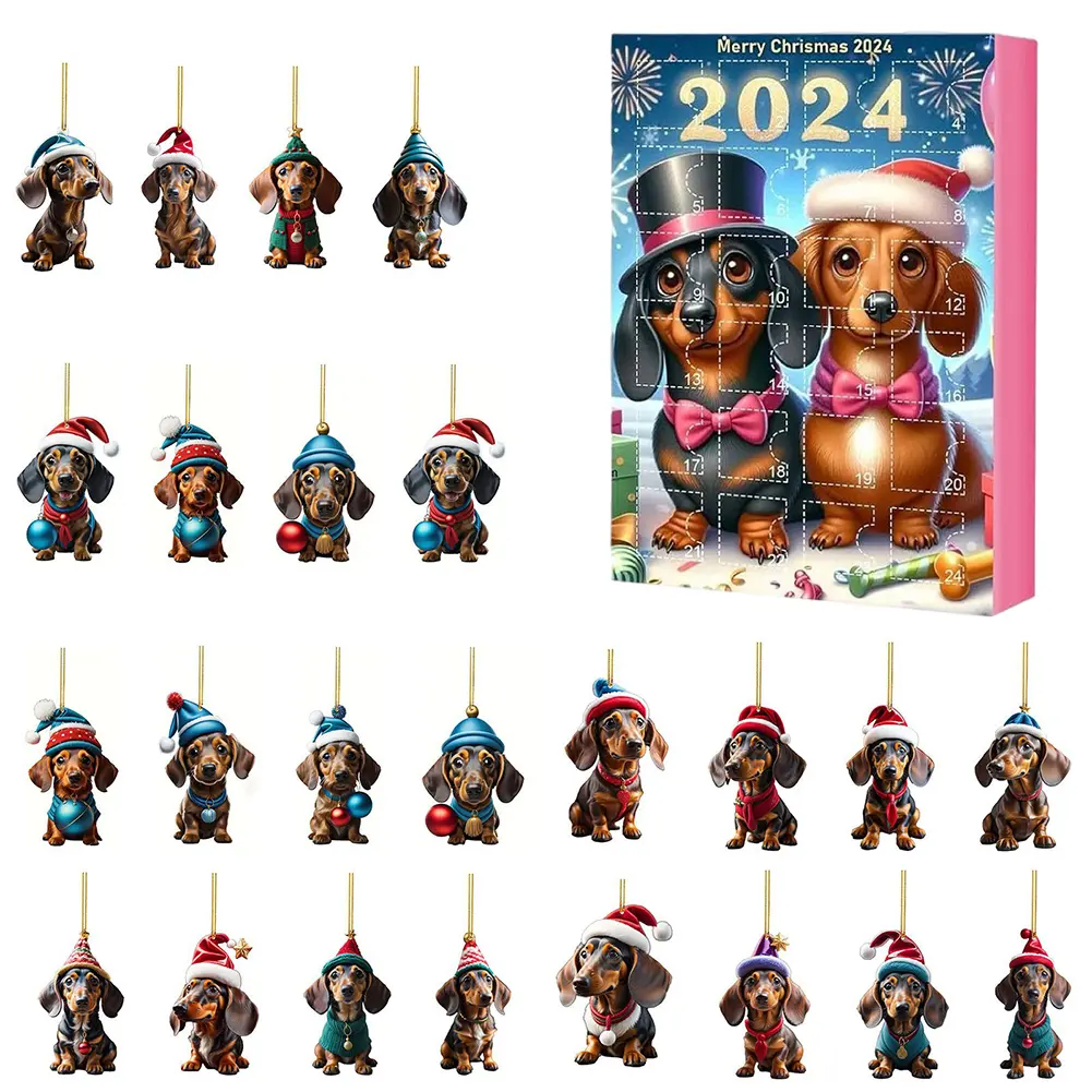 2024 Dachshund Advent Calendar 24 Days of Christmas Collectible Funny Dog Set Christmas Advent Calendar Gifts for Kids