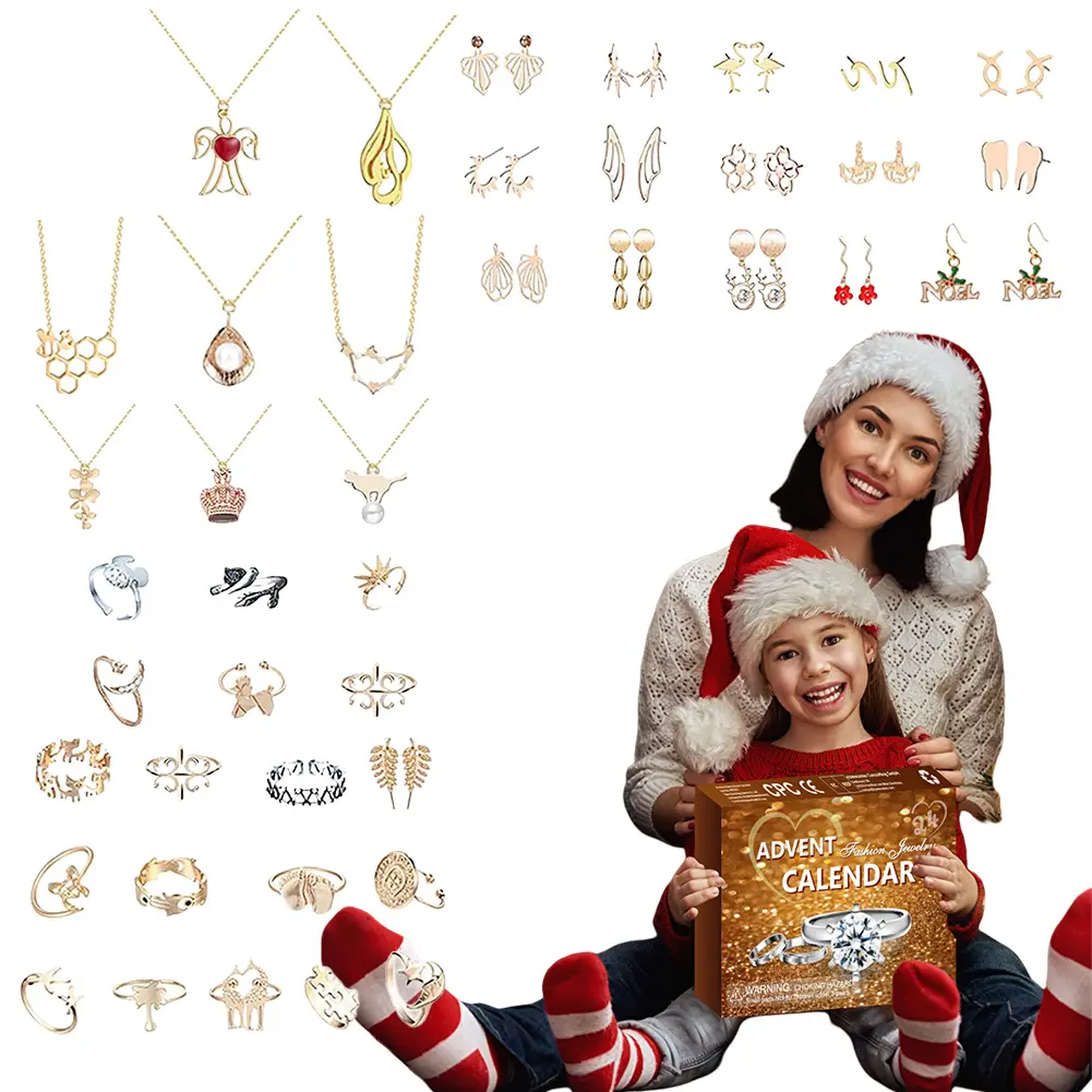 Jewelry Advent Calendar 2024 for Adult Women & Teen Girls with Necklace Rings Earring Xmas Surprise Gift for Wife Daughter Mom