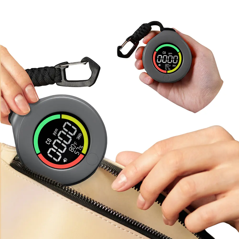 3 in 1 Portable Carbon Monoxide Detector Rechargeable RV CO Detector Alarm with Magnetic Suction Temp/Humidity Sensor for Travel