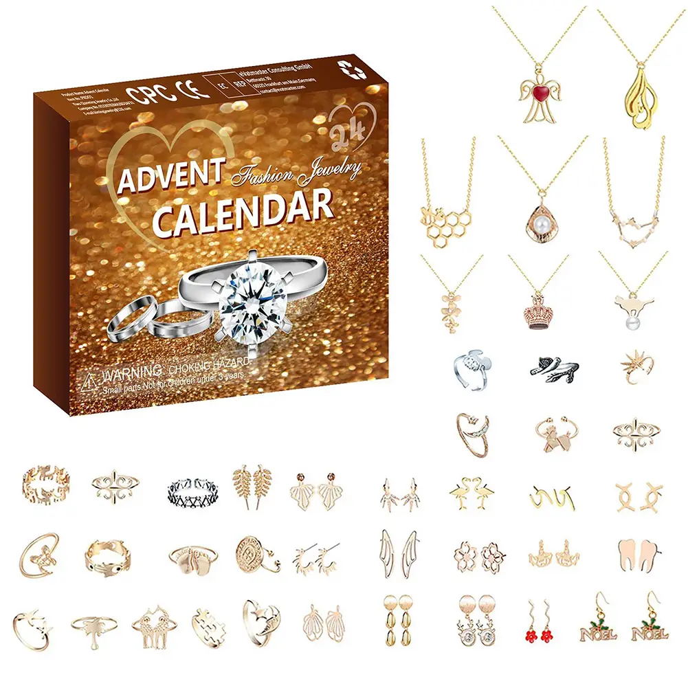 Jewelry Advent Calendar 2024 for Adult Women & Teen Girls with Necklace Rings Earring Xmas Surprise Gift for Wife Daughter Mom
