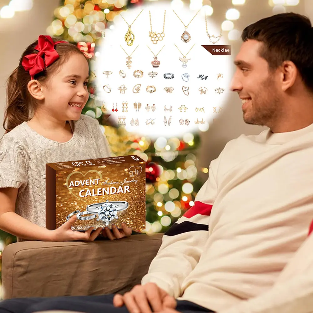 Jewelry Advent Calendar 2024 for Adult Women & Teen Girls with Necklace Rings Earring Xmas Surprise Gift for Wife Daughter Mom