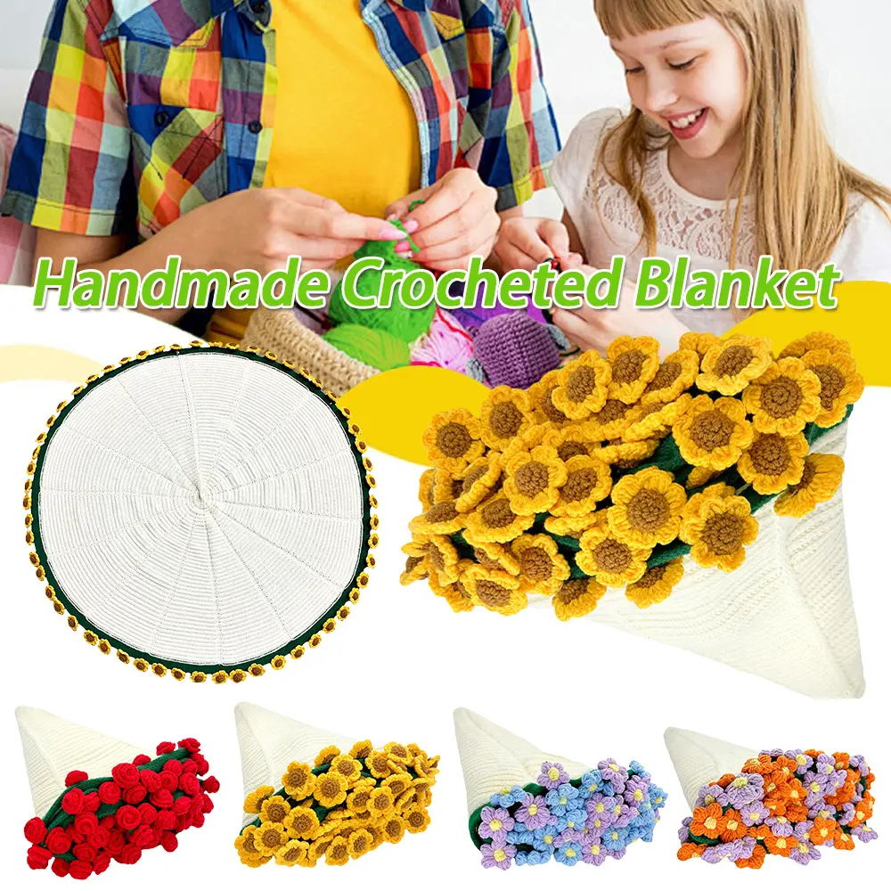 Rose Bouquet Blankets Wear Resist Handmade Crocheted Blanket Hand Knitted Rose Blanket for Sofa Throw Nursery Blanket Mattress