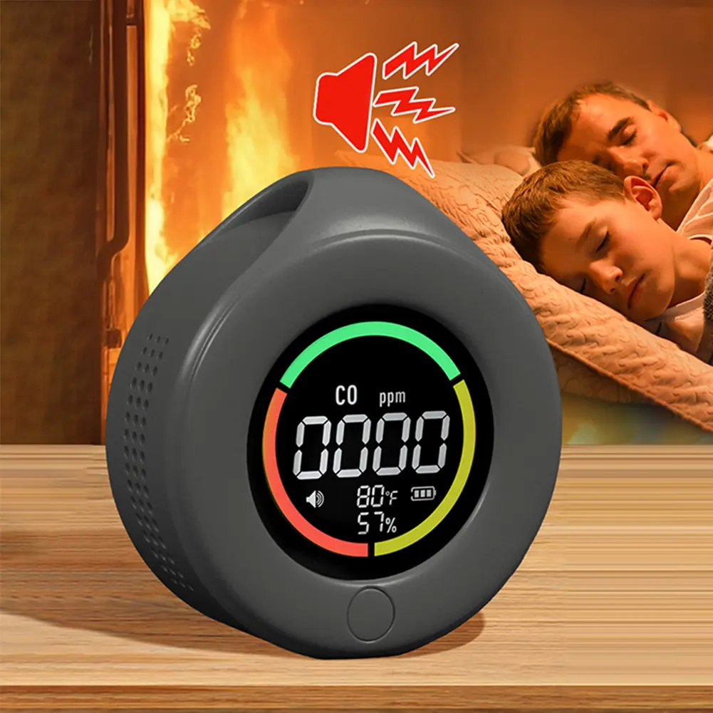 3 in 1 Portable Carbon Monoxide Detector Rechargeable RV CO Detector Alarm with Magnetic Suction Temp/Humidity Sensor for Travel
