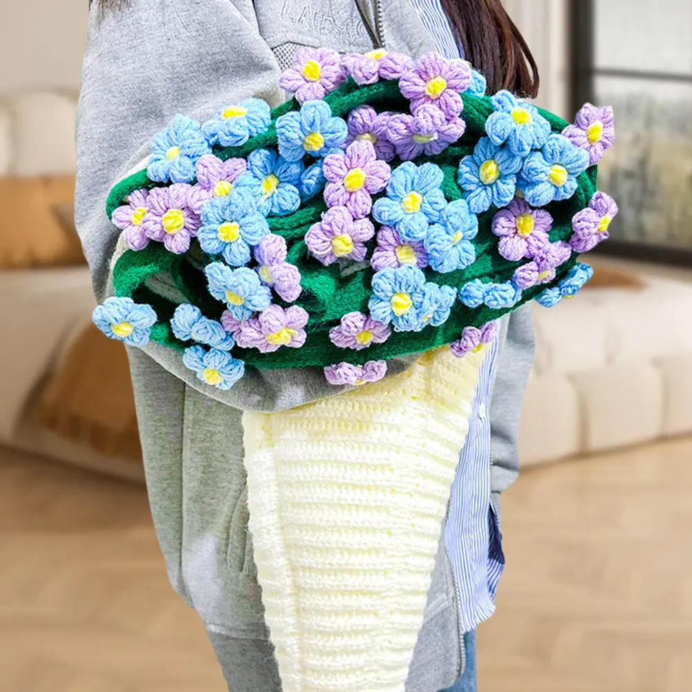 Rose Bouquet Blankets Wear Resist Handmade Crocheted Blanket Hand Knitted Rose Blanket for Sofa Throw Nursery Blanket Mattress
