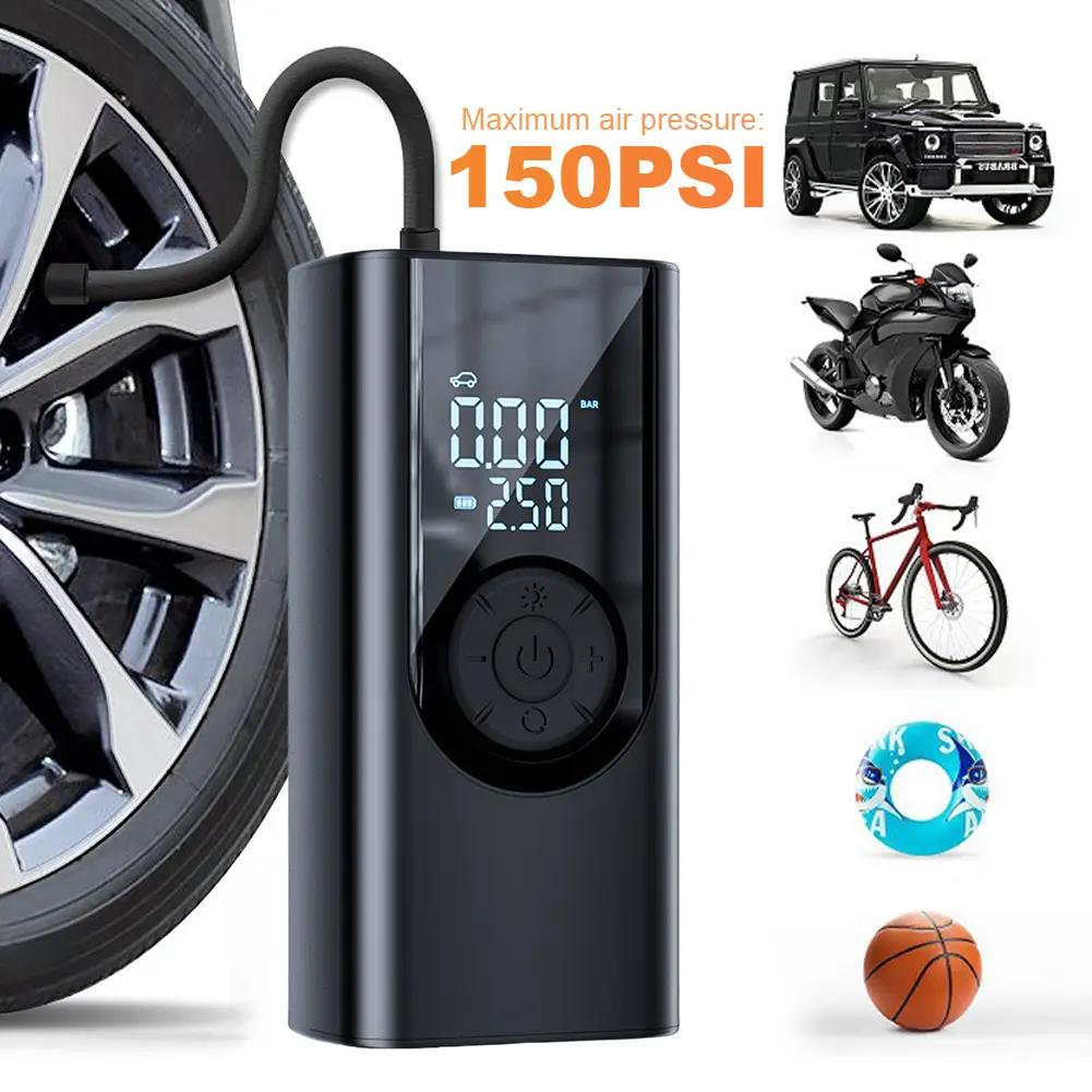 150PSI Electric Tire Inflator with LED Light Portable Car Inflator Pump High Pressure Air Pump for Car Motorcycles Bicycle Ball
