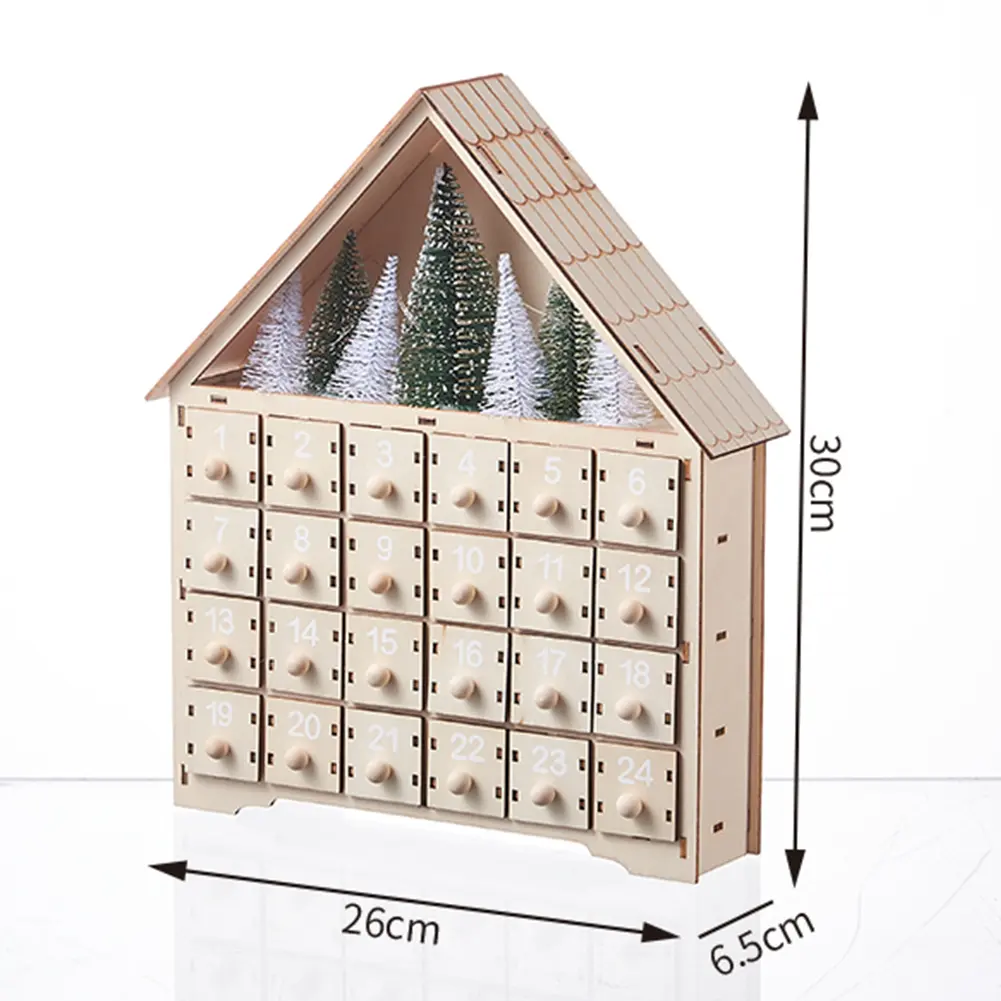 Wooden LED Reusable Advent Calendar with 24 Empty Storage Drawers Countdown To Christmas Calendar Xmas Holiday Gift Decoration