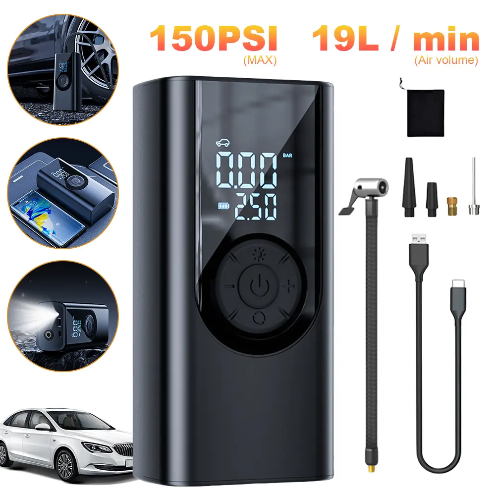 150PSI Electric Tire Inflator with LED Light Portable Car Inflator Pump High Pressure Air Pump for Car Motorcycles Bicycle Ball
