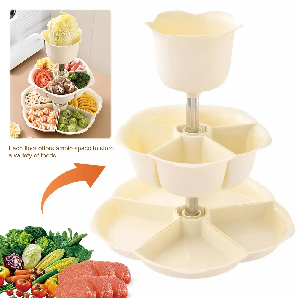 360 Rotating Buffet Platter Multi-Layer Fruit Vegetable Plate with Dried Fruit Storage Buffet Plate for Veggies & Fruits Display