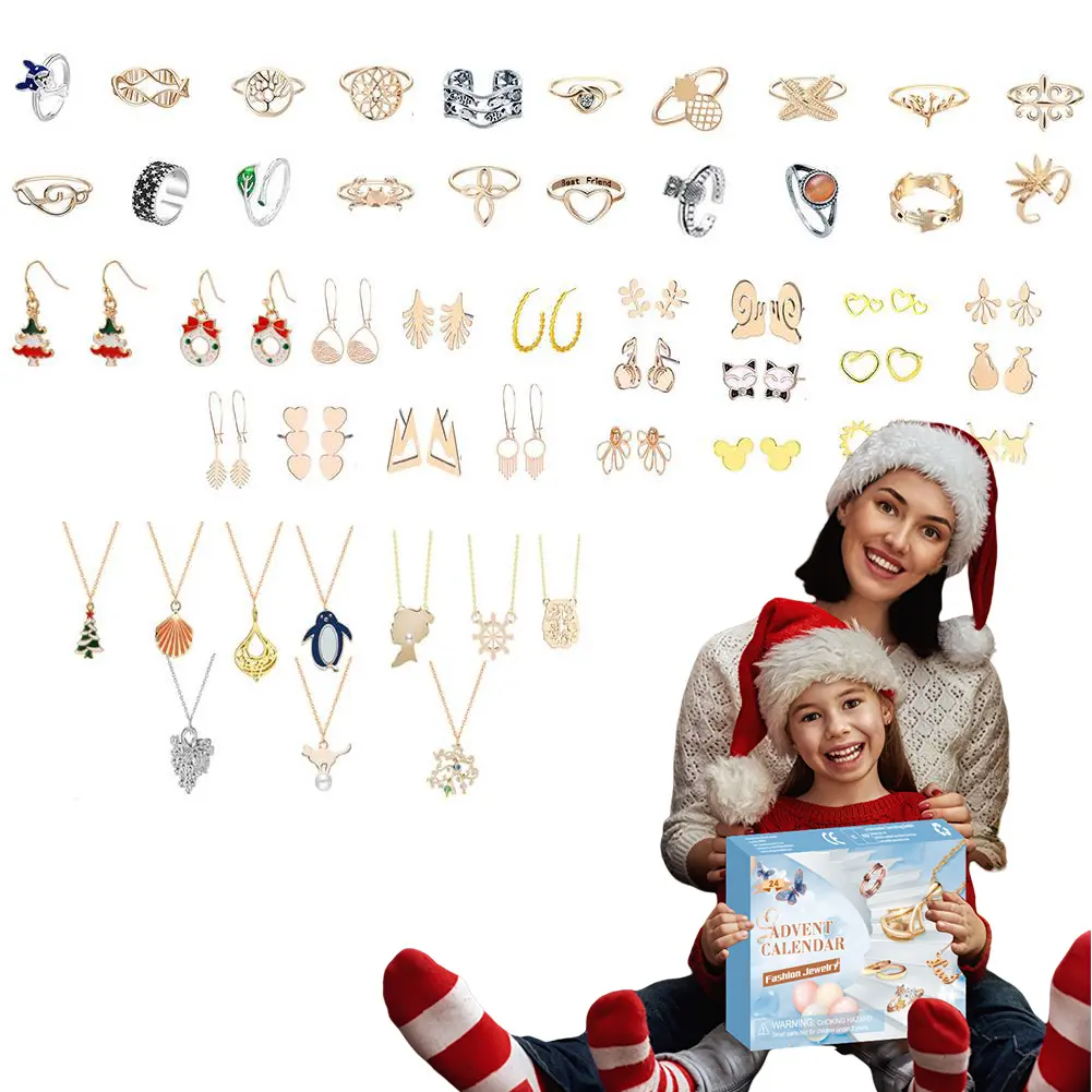 Jewelry Advent Calendar 2024 Christmas Advent Calendar with Necklace Rings Earrings Xmas Countdown Calendar for Adult Women