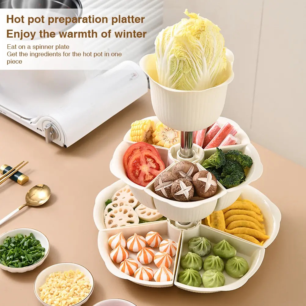 360 Rotating Buffet Platter Multi-Layer Fruit Vegetable Plate with Dried Fruit Storage Buffet Plate for Veggies & Fruits Display