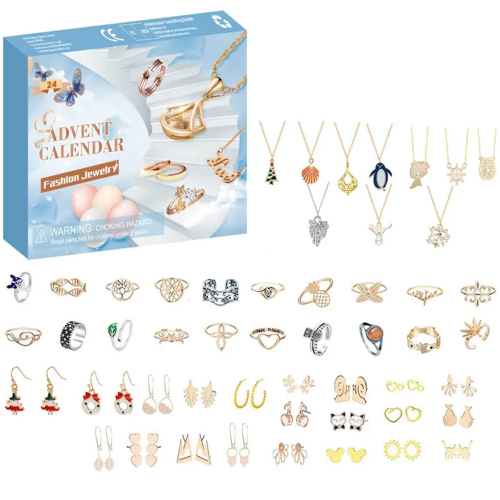 Jewelry Advent Calendar 2024 Christmas Advent Calendar with Necklace Rings Earrings Xmas Countdown Calendar for Adult Women