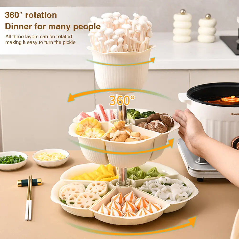 360 Rotating Buffet Platter Multi-Layer Fruit Vegetable Plate with Dried Fruit Storage Buffet Plate for Veggies & Fruits Display