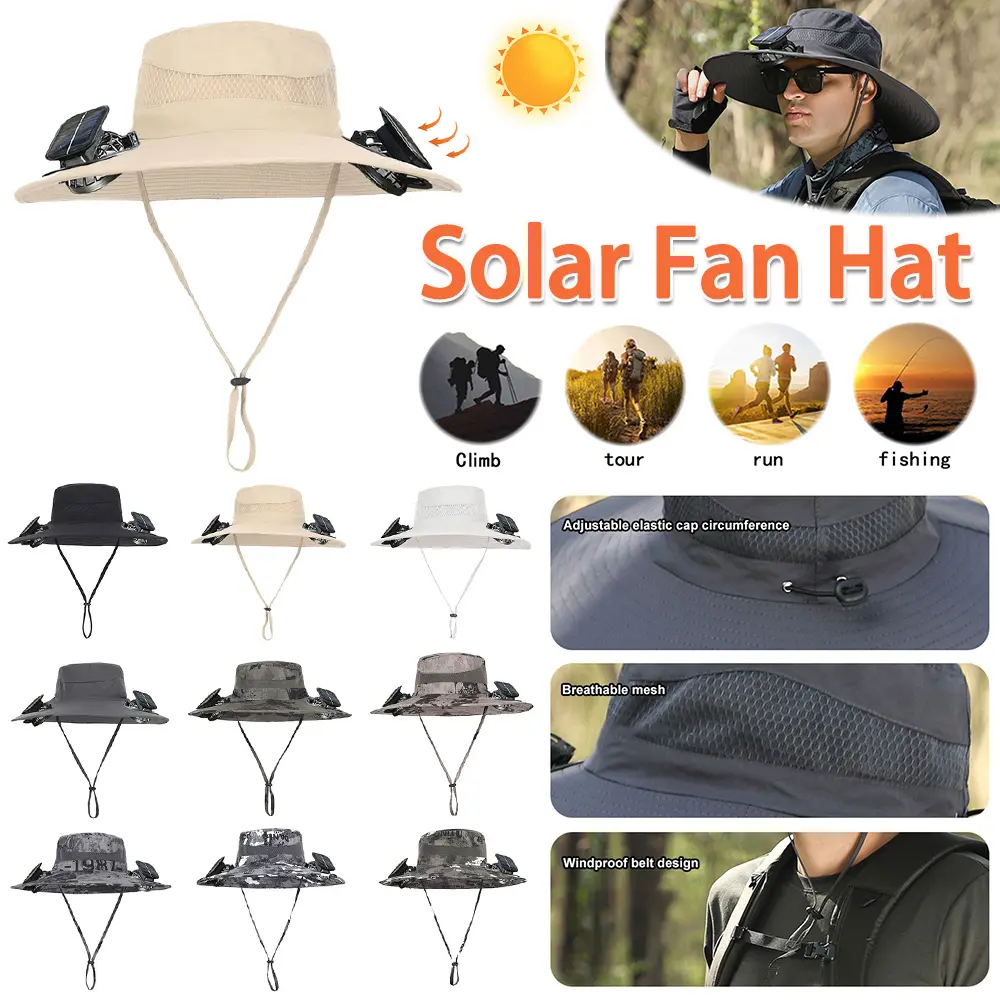 Solar Fan Hat Sun Hat with 2 Solar Fan Wide Brim Bucket Hat Fishing Hat Summer Cap for Men Outdoor Camping Fishing Hiking