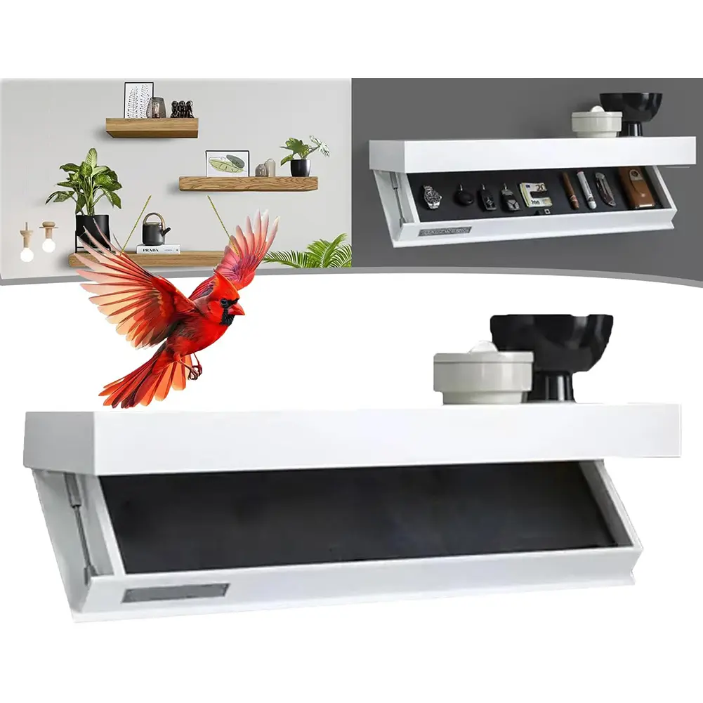 Wooden Concealed Floating Shelf with Secret Compartment Storage Rack Wall-Mounted Display Cabinet Rack for Book Wine Plants Disc