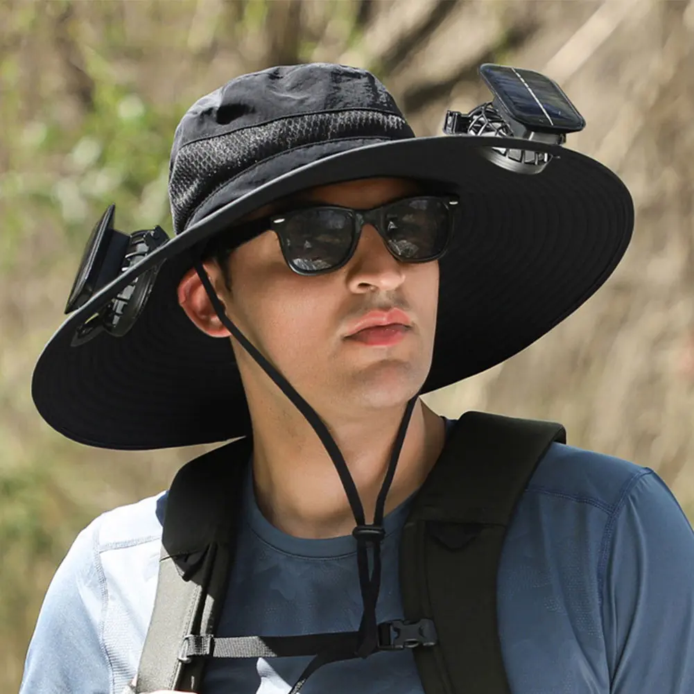 Solar Fan Hat Sun Hat with 2 Solar Fan Wide Brim Bucket Hat Fishing Hat Summer Cap for Men Outdoor Camping Fishing Hiking