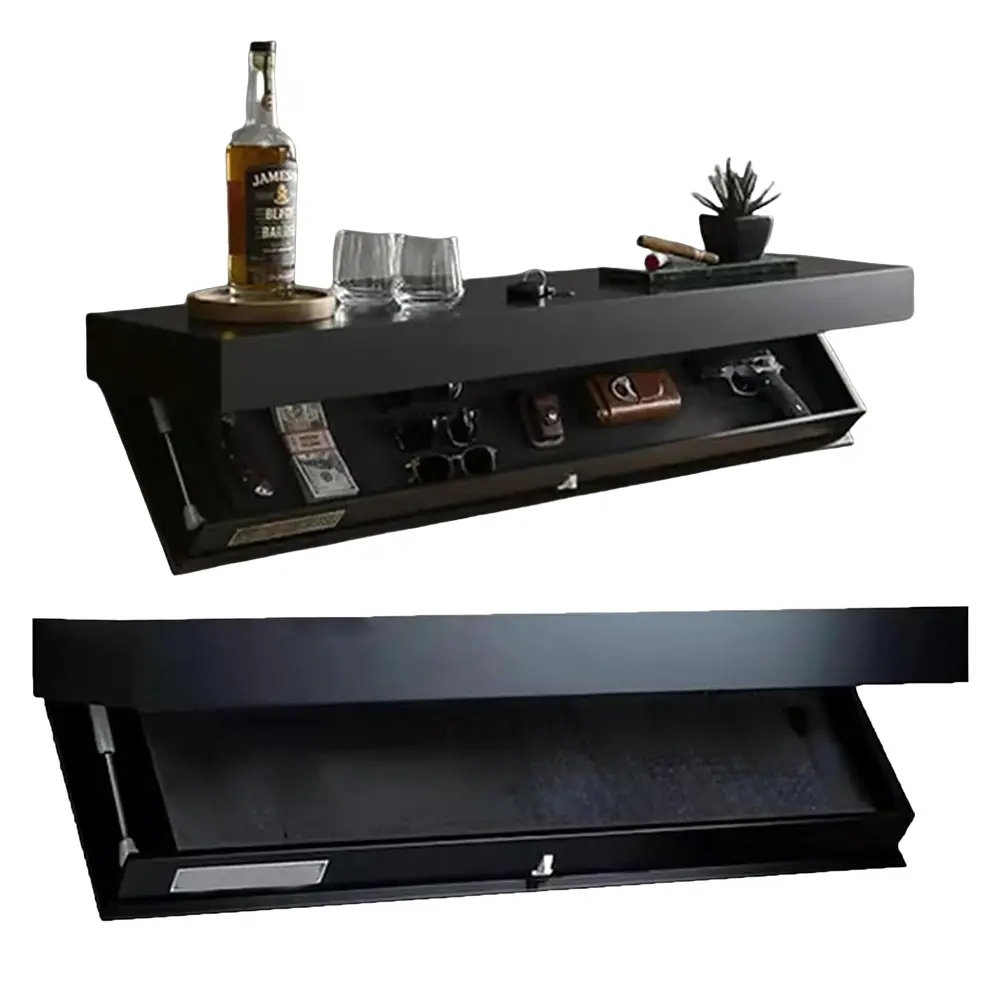 Wooden Concealed Floating Shelf with Secret Compartment Storage Rack Wall-Mounted Display Cabinet Rack for Book Wine Plants Disc