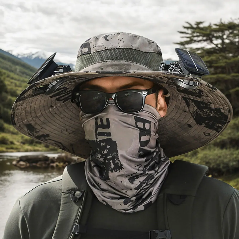 Solar Fan Hat Sun Hat with 2 Solar Fan Wide Brim Bucket Hat Fishing Hat Summer Cap for Men Outdoor Camping Fishing Hiking