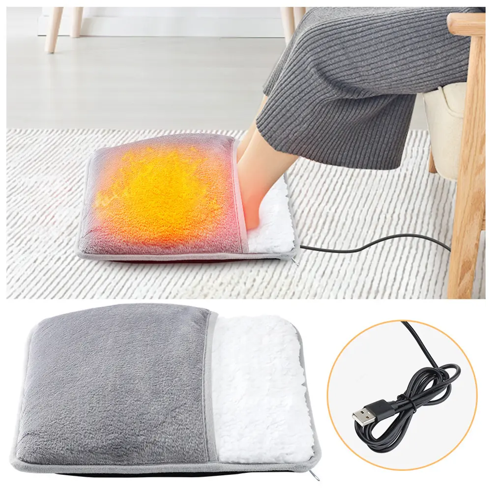 Electric Foot Warmer Heated Foot Cover Multi-Function Portable Hand Warmer Soft Thermal Foot Muff for Bed Under Desk