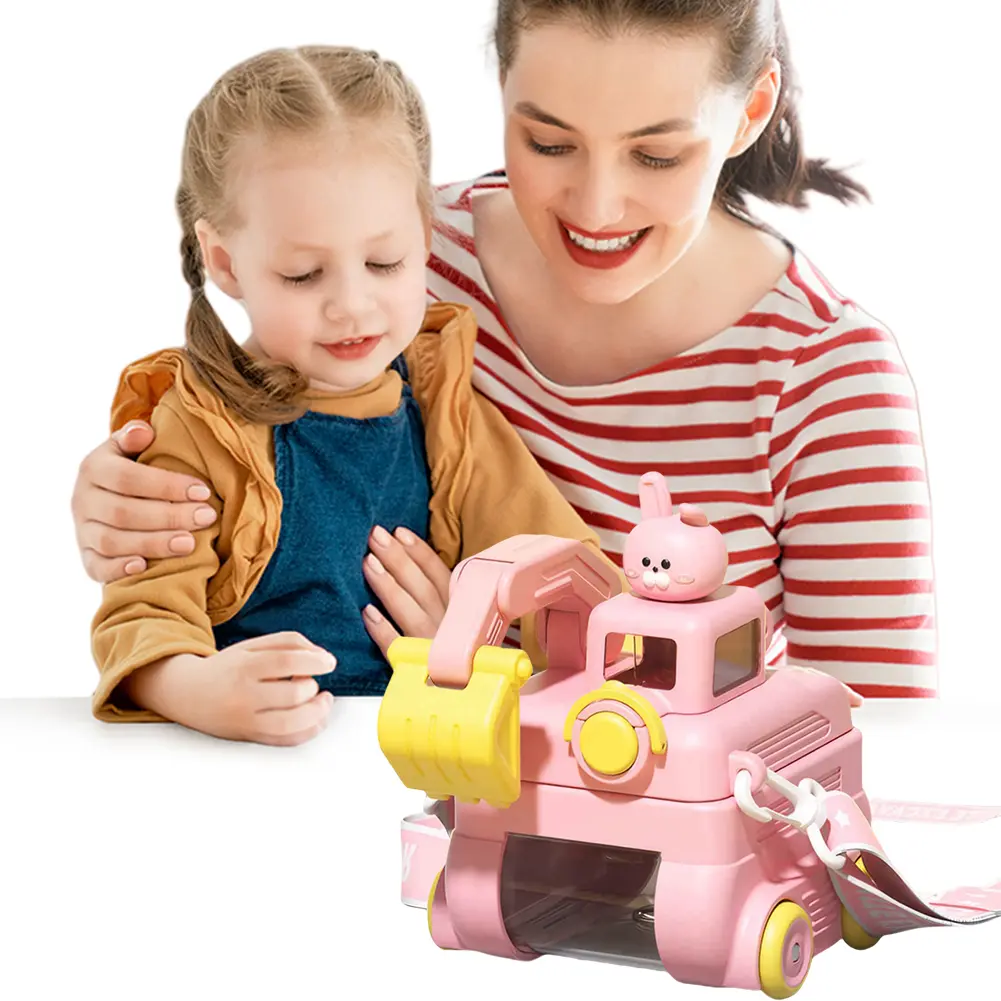 500ML Cute Excavator Straw Cup Large Capacity Convenient Bounce Kettle Leakproof Drinkware Water Bottle for Home Office School