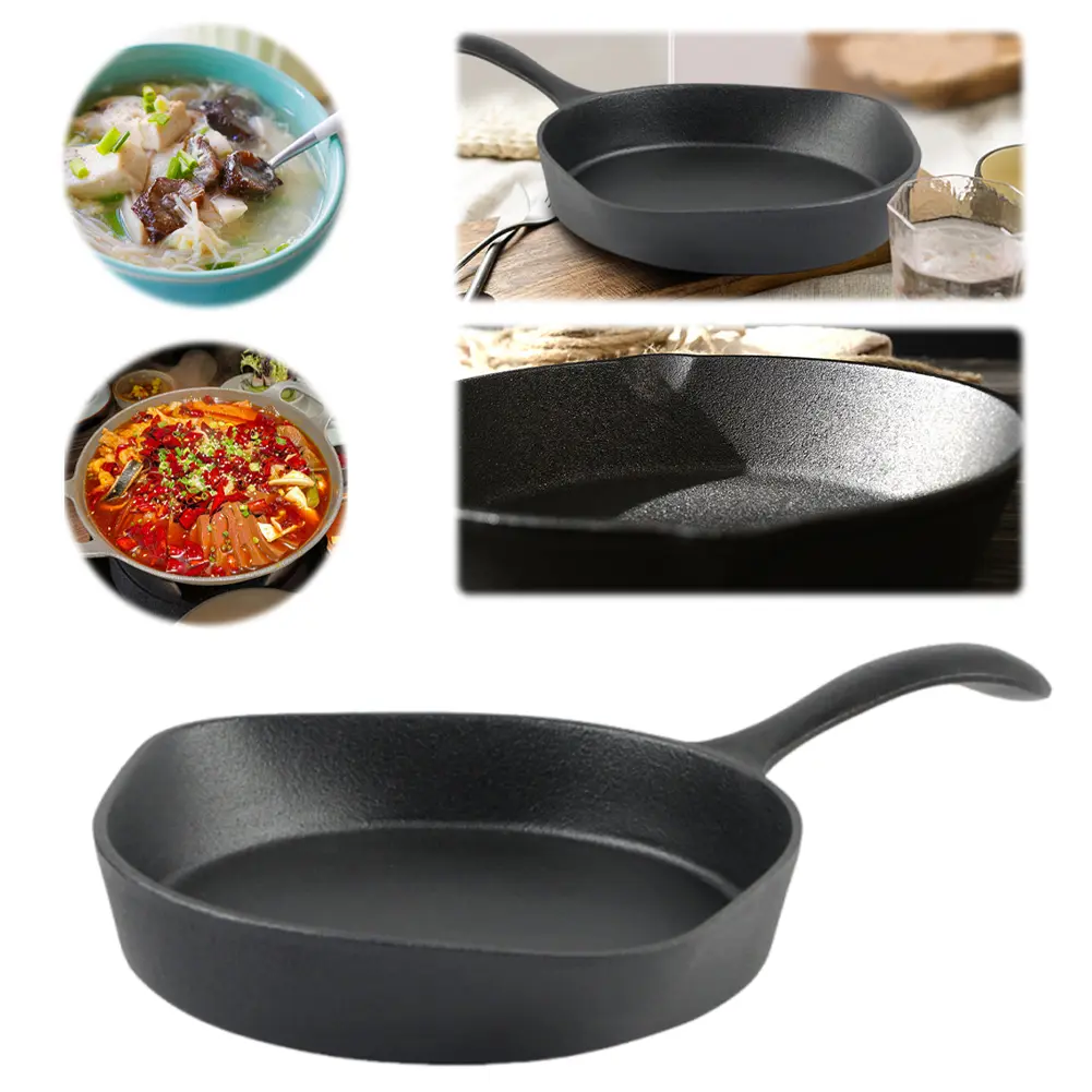 Cast Iron Pan Multi-Purpose One Piece Skillet with Handle Fast Heat Saucepan Non-Stick Frying Pan for Camping Cooking