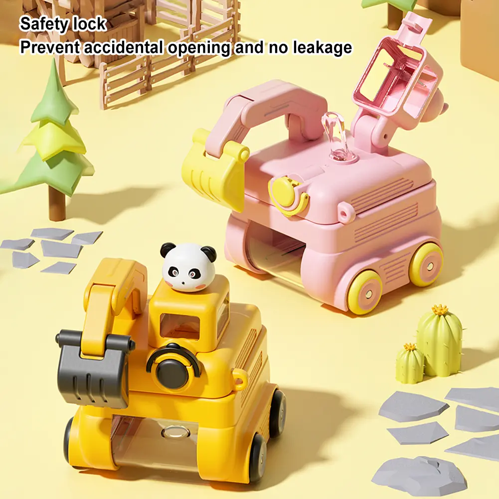 500ML Cute Excavator Straw Cup Large Capacity Convenient Bounce Kettle Leakproof Drinkware Water Bottle for Home Office School