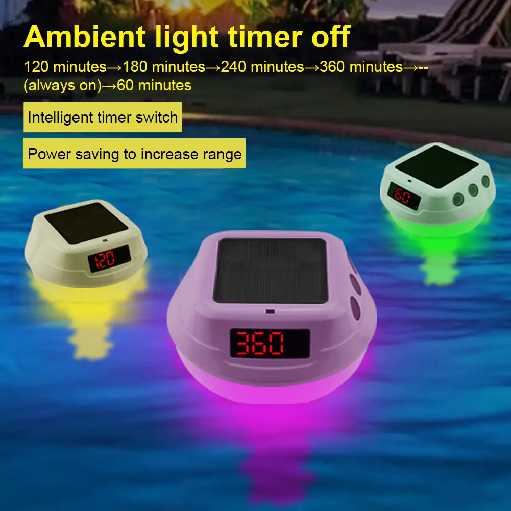 Solar Powered Outdoor Pool Thermometer Waterproof Timing Pool Thermometer with RGB Light Water Temperature Meter for Spa Hot Tub