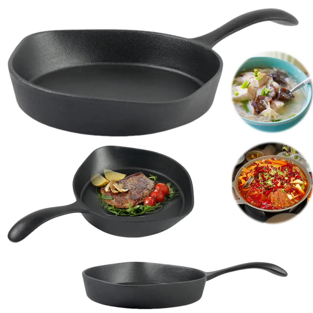 Cast Iron Pan Multi-Purpose One Piece Skillet with Handle Fast Heat Saucepan Non-Stick Frying Pan for Camping Cooking