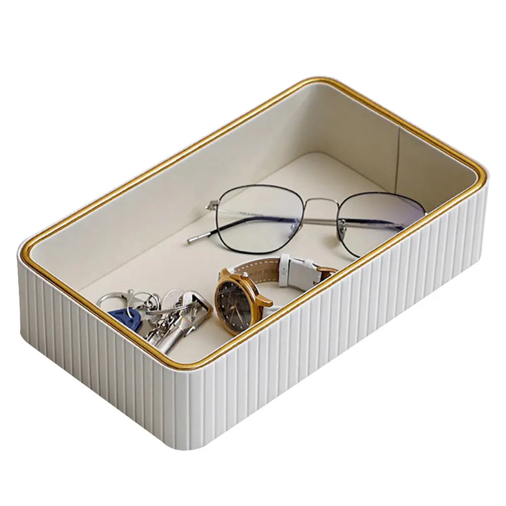 PU Leather Storage Tray Rectangular Desktop Organizer Tray Multi-Function Jewellery Ring Holder Plate for Bathroom Bedroom