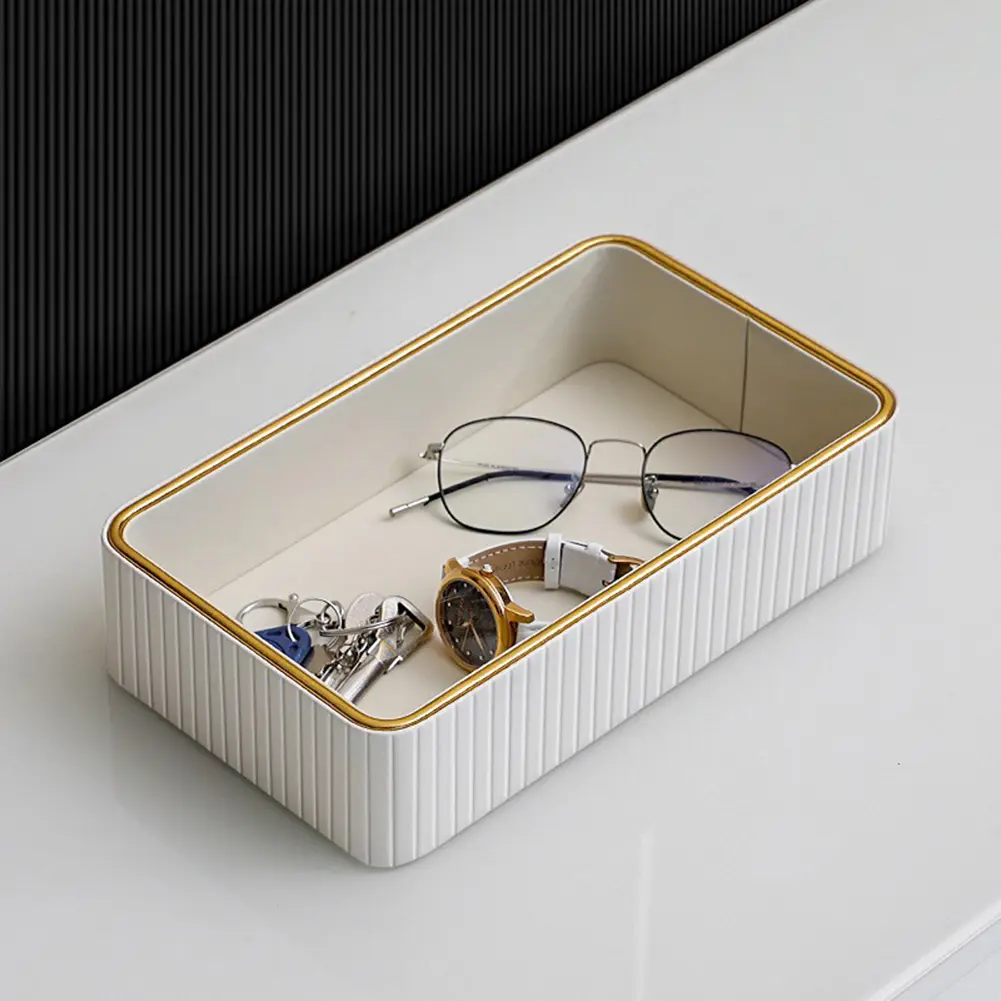 PU Leather Storage Tray Rectangular Desktop Organizer Tray Multi-Function Jewellery Ring Holder Plate for Bathroom Bedroom