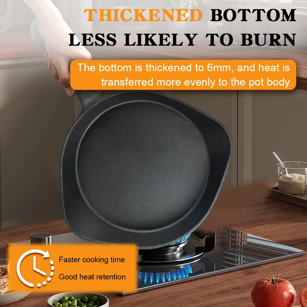 Cast Iron Pan Multi-Purpose One Piece Skillet with Handle Fast Heat Saucepan Non-Stick Frying Pan for Camping Cooking