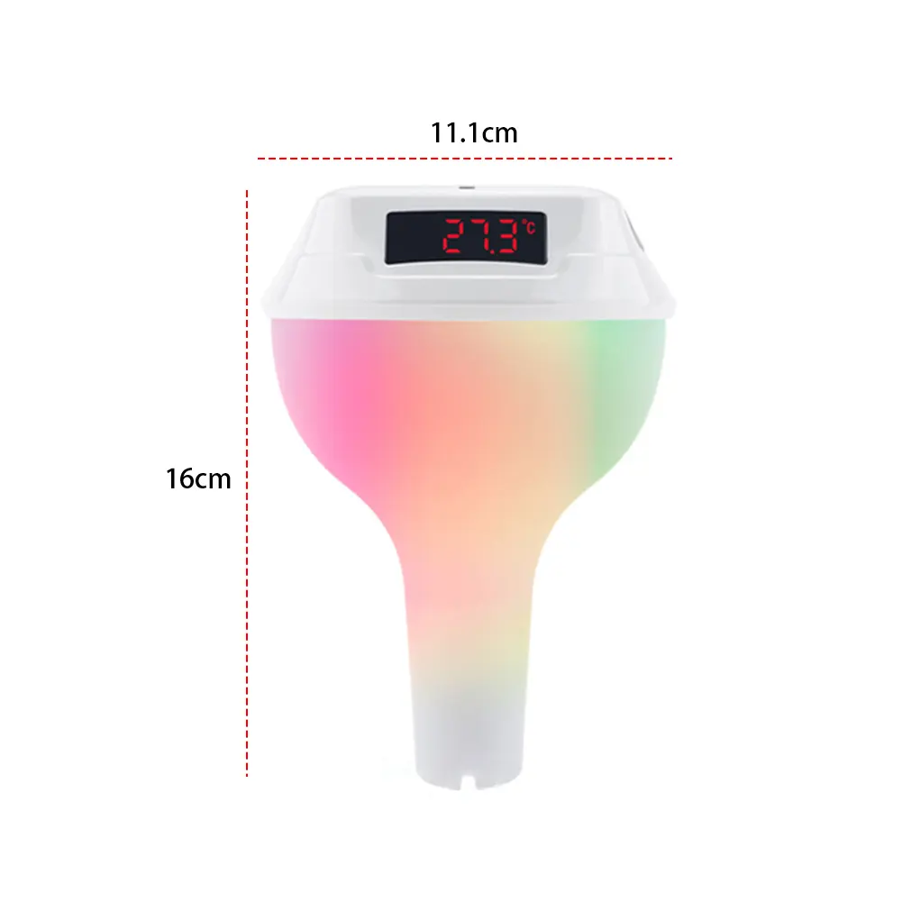 Solar Powered Outdoor Pool Thermometer Waterproof Timing Pool Thermometer with RGB Light Water Temperature Meter for Spa Hot Tub