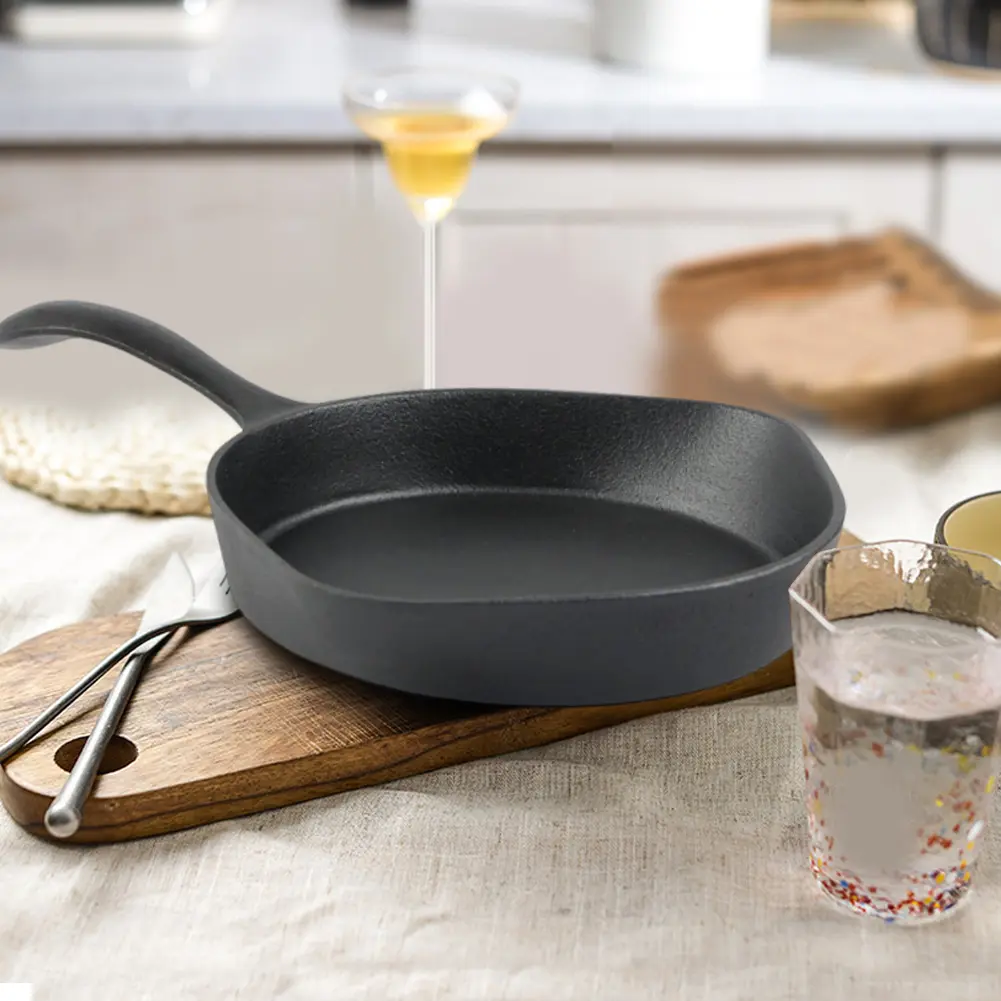 Cast Iron Pan Multi-Purpose One Piece Skillet with Handle Fast Heat Saucepan Non-Stick Frying Pan for Camping Cooking