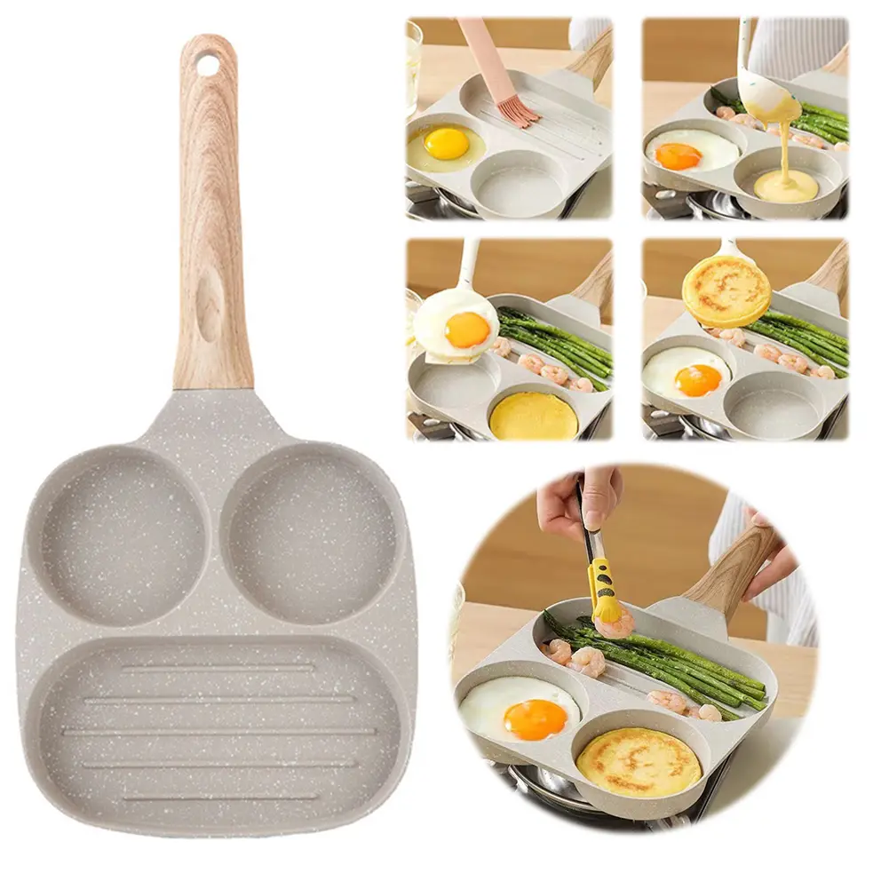 Medical Stone Pancake Pan Nonstick Granite Omelette Skillet 3-Cup Grill Pan for Gas Stove and Induction Cookware