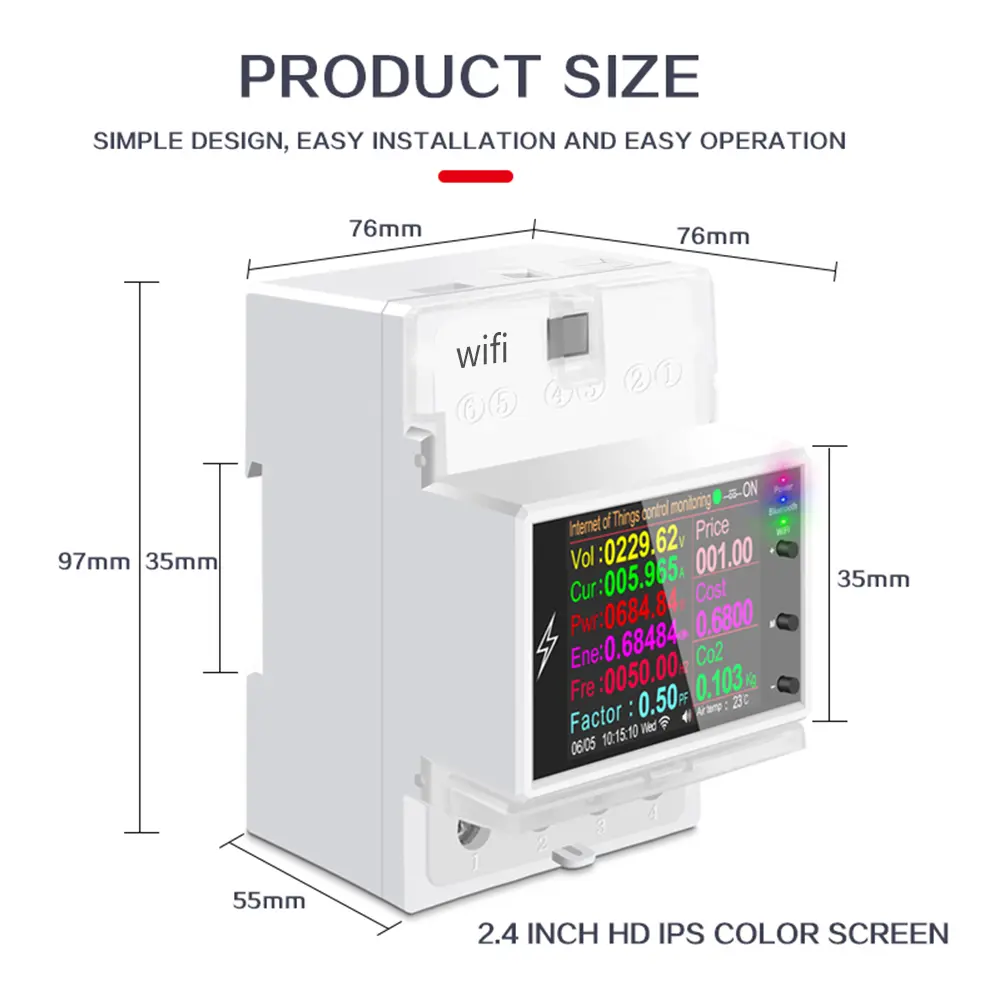 AT4PW Smart Power Meter AC 110V 220V 100A WiFi Electricity Power Monitor Remote Control Share Management Easy Installation