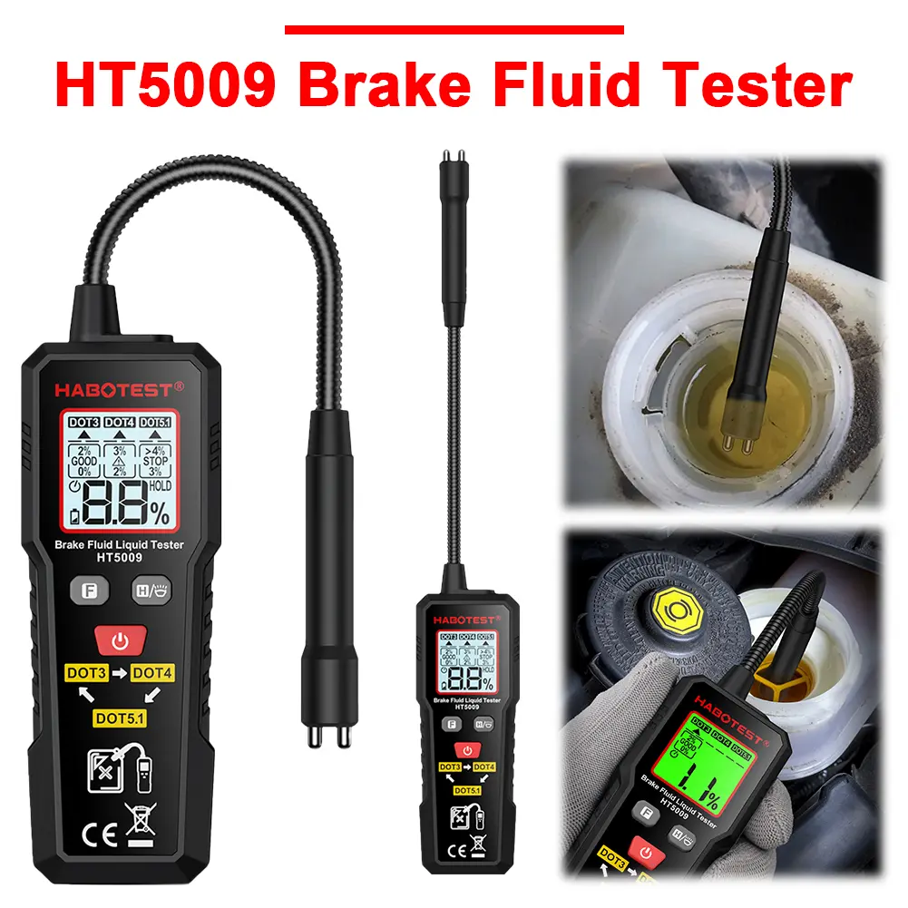 HT5009 Digital Auto Brake Liquid Oil Detector Flexible Probe Hydraulic Oil Moisture Analyzer High Precision for DOT3 DOT4 DOT5.1