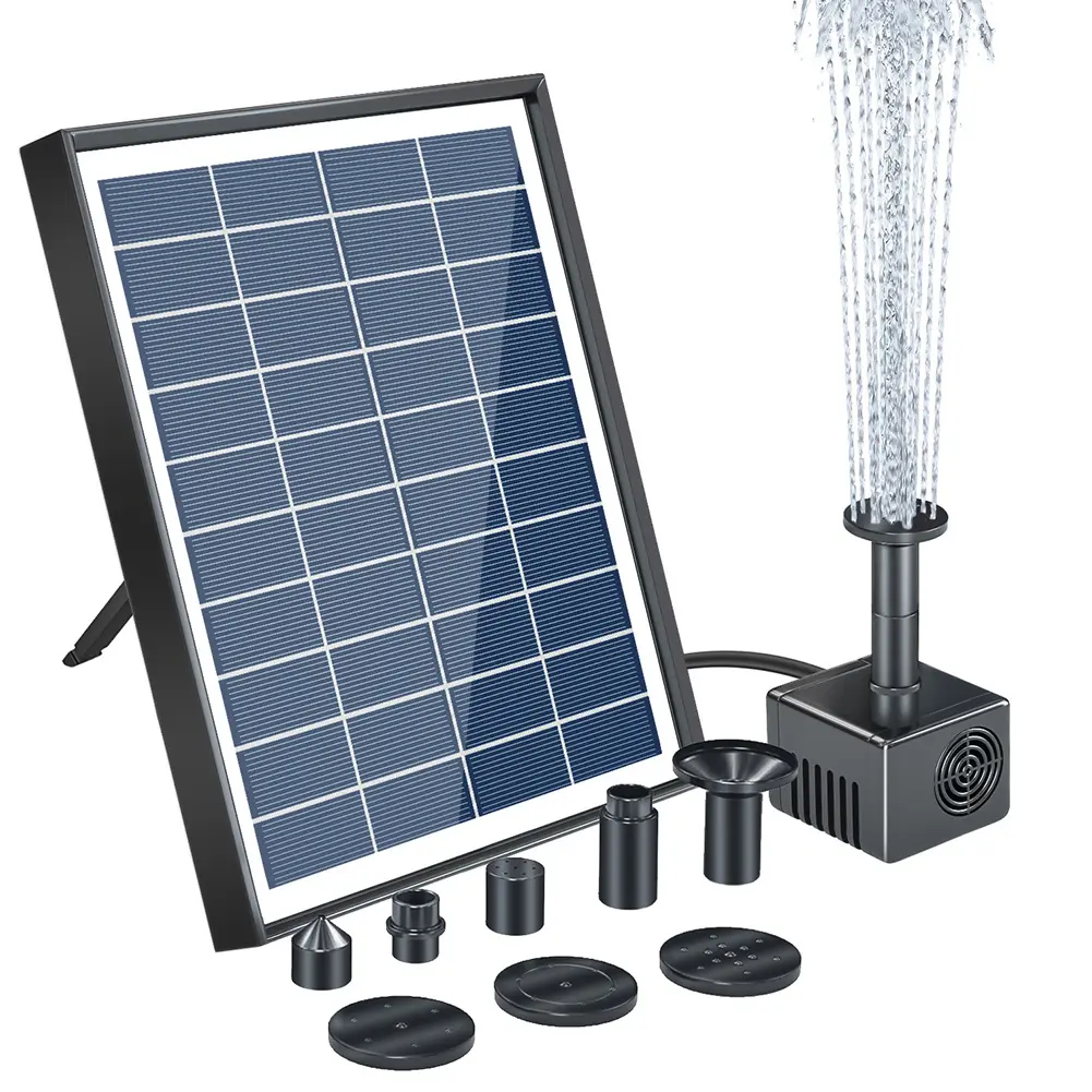 6.5W Solar Bird Bath Fountain with 8 Nozzles Solar Power Panel Water Fountain Pump Brushless Motor for Outdoor Pond Patio Garden
