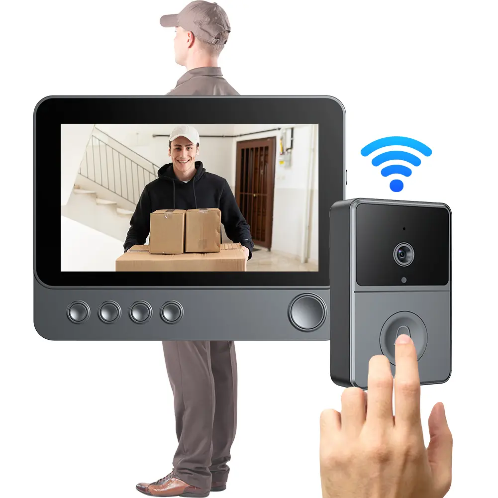 2.4G Video Monitoring Doorbell 4.3 Inch IPS Screen Video Doorbell Two Way Voice Door Bell Intercom System Night Vision for Villa