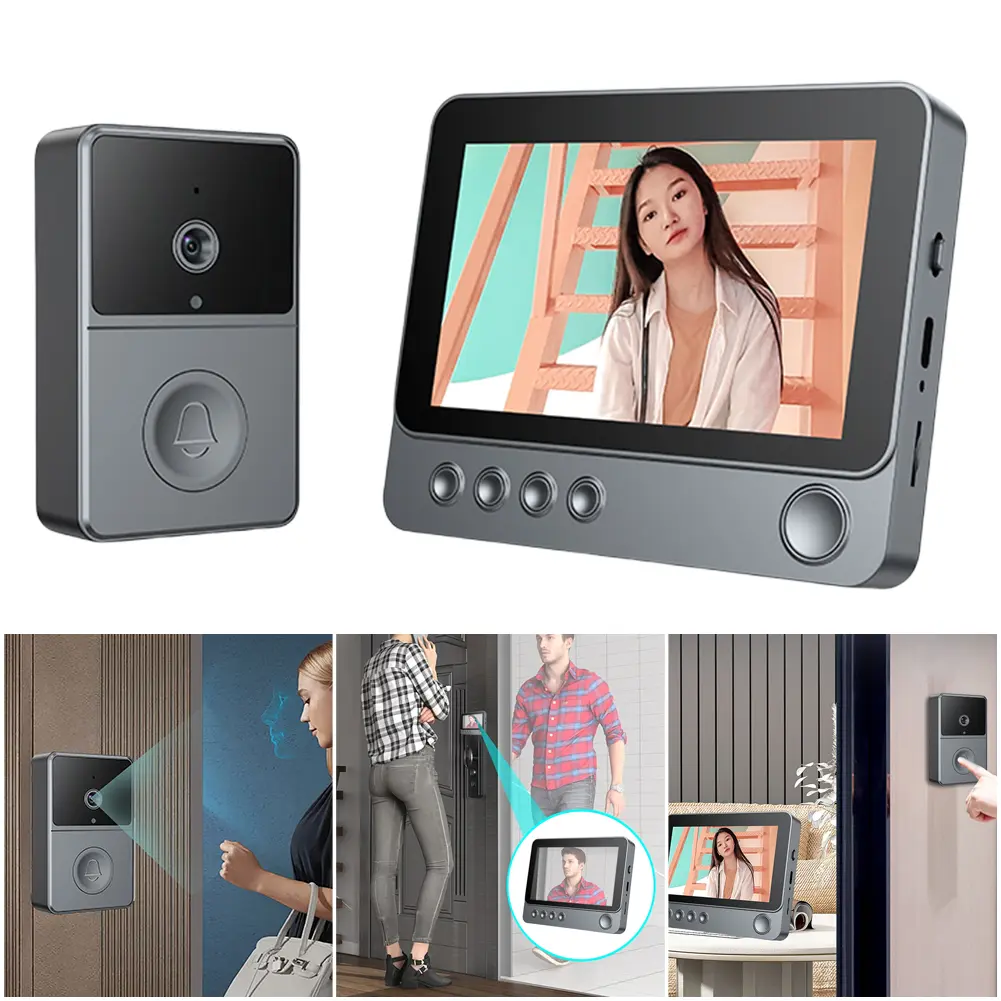 2.4G Video Monitoring Doorbell 4.3 Inch IPS Screen Video Doorbell Two Way Voice Door Bell Intercom System Night Vision for Villa