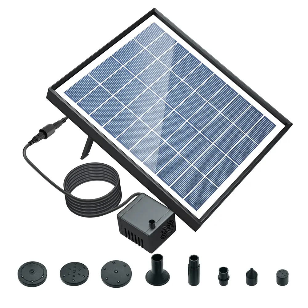 6.5W Solar Bird Bath Fountain with 8 Nozzles Solar Power Panel Water Fountain Pump Brushless Motor for Outdoor Pond Patio Garden