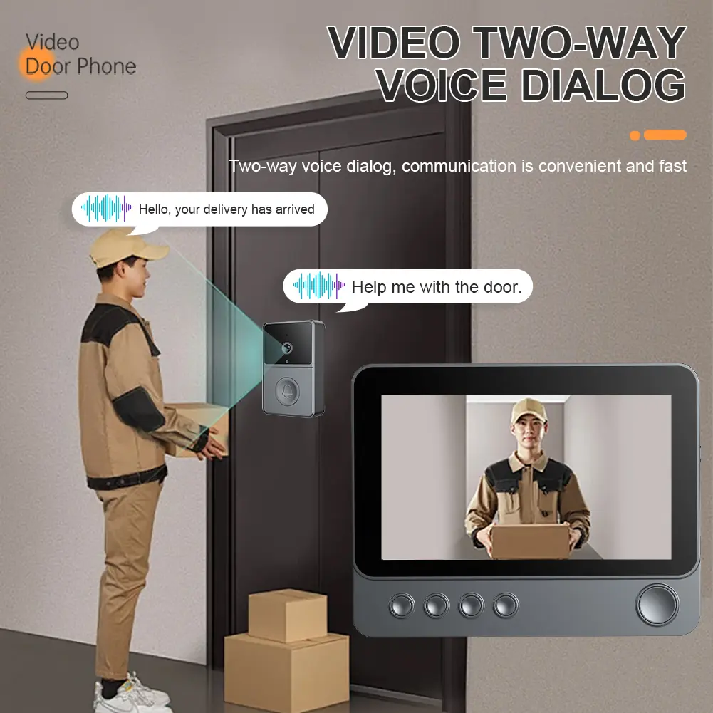 2.4G Video Monitoring Doorbell 4.3 Inch IPS Screen Video Doorbell Two Way Voice Door Bell Intercom System Night Vision for Villa