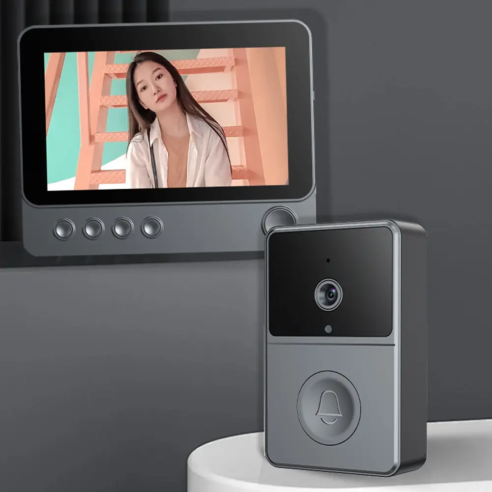 2.4G Video Monitoring Doorbell 4.3 Inch IPS Screen Video Doorbell Two Way Voice Door Bell Intercom System Night Vision for Villa