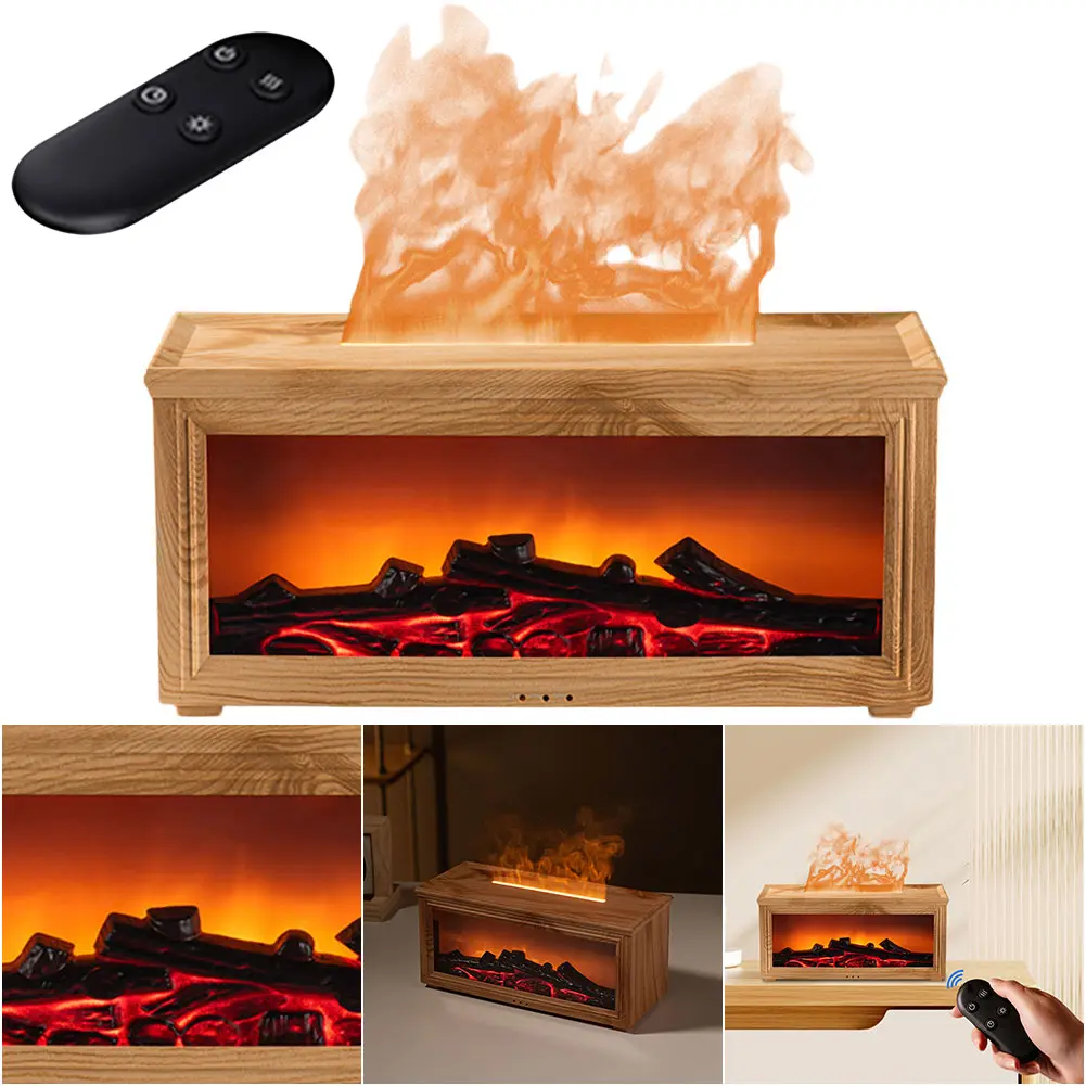 Aroma Diffuser with LED Light Waterless Auto-Off Simulated Fireplace Diffuser Type C Rechargeable for Home Bedroom Office Decor