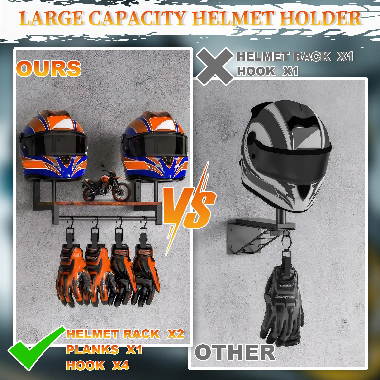 Wooden Motorcycle Helmet Holder Wall Mount Helmet Organizer Rack Wear Resist Gear Storage Rack for Motorcycle Accesories Storage