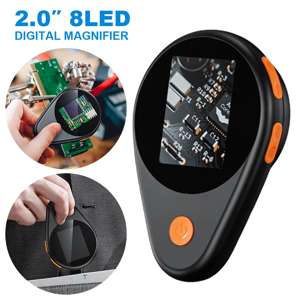 2.0inch 500X Handheld Digital Microscope 2 MP Electronic Coin Magnifier 400mAh Pocket Microscope with Magnifying Glass & 8 LED