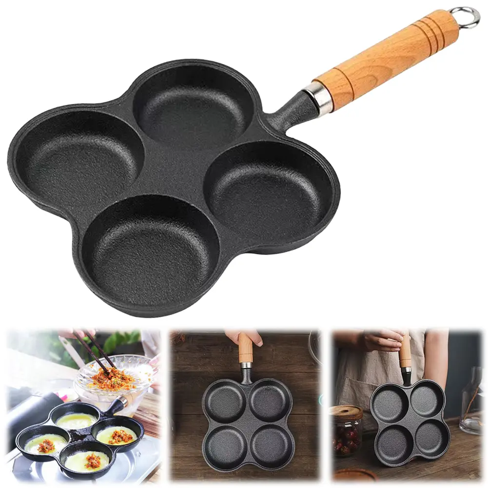 4-Hole Breakfast Burger Egg Pancake Maker Non Stick Egg Frying Pan Cookware Pancake Pan Suitable for Gas Stove Induction Cooker