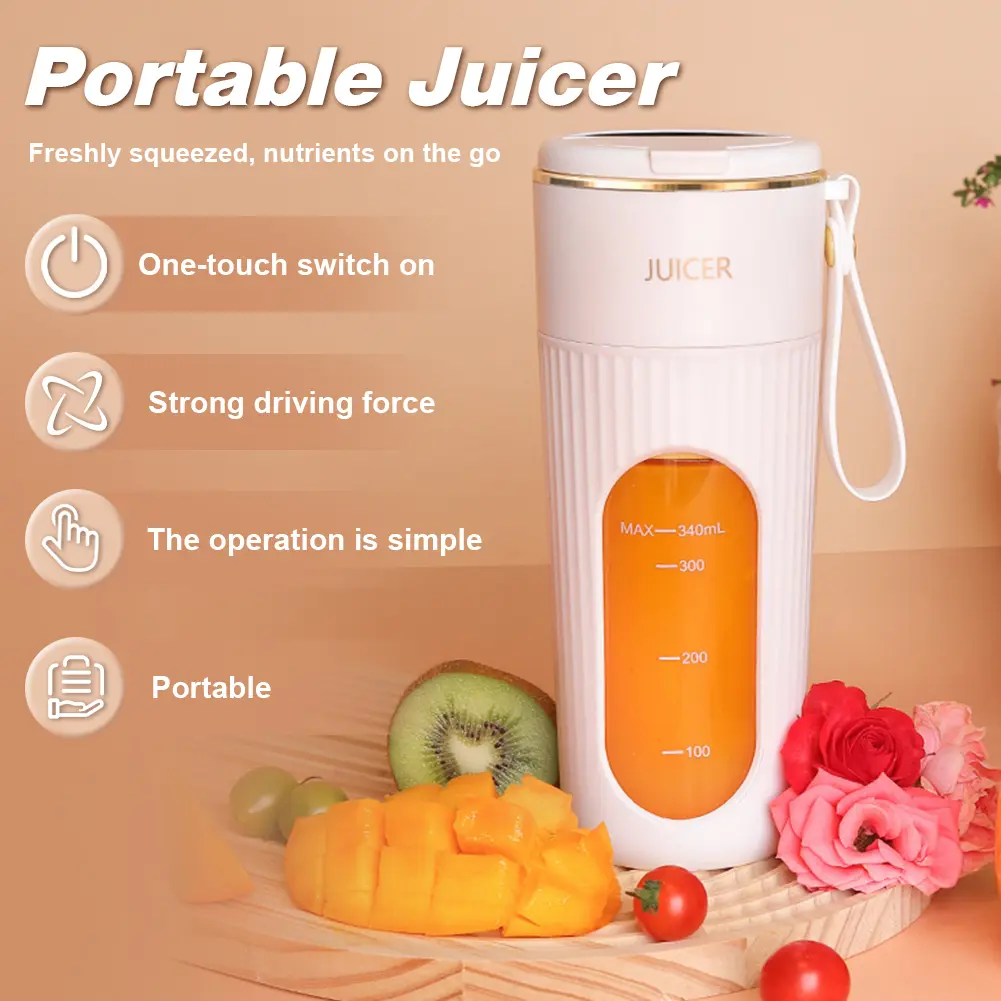 340ml Portable Juicer Electric Juicer Cup Rechargeable Blender Cup 1200mAh Juice Extractor 14 Blades for Smoothies Shakes