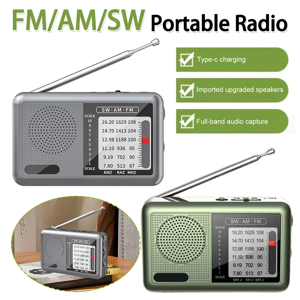 Portable Radio with Rechargeable Battery Earphone Pocket Radio for Indoor Outdoor Gifts for Seniors Elderly